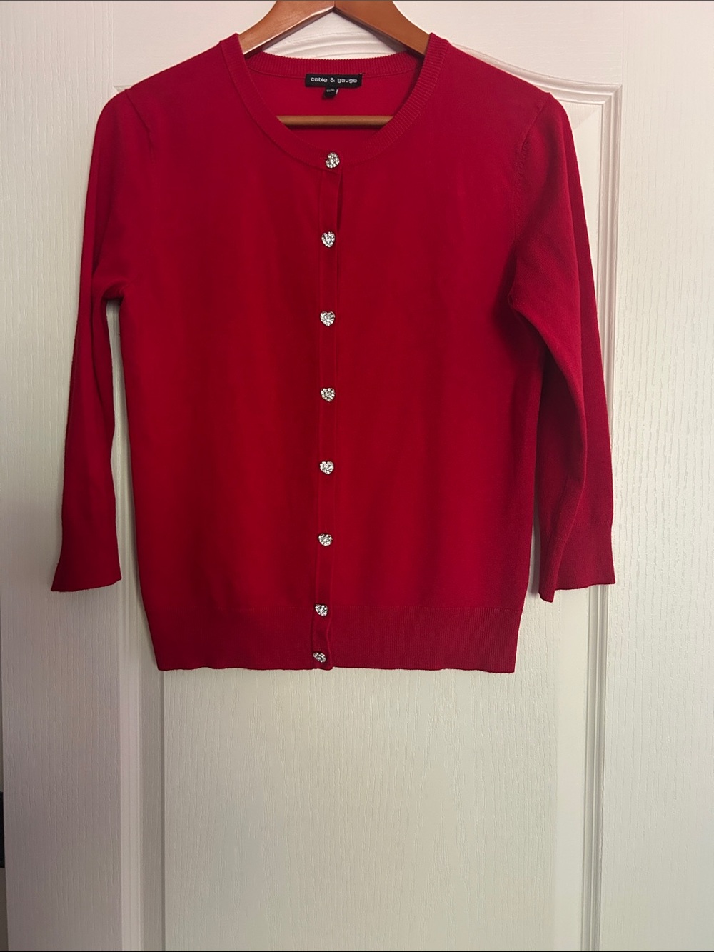 Cable & Gauge Red Heart-Button Cardigan Sweater